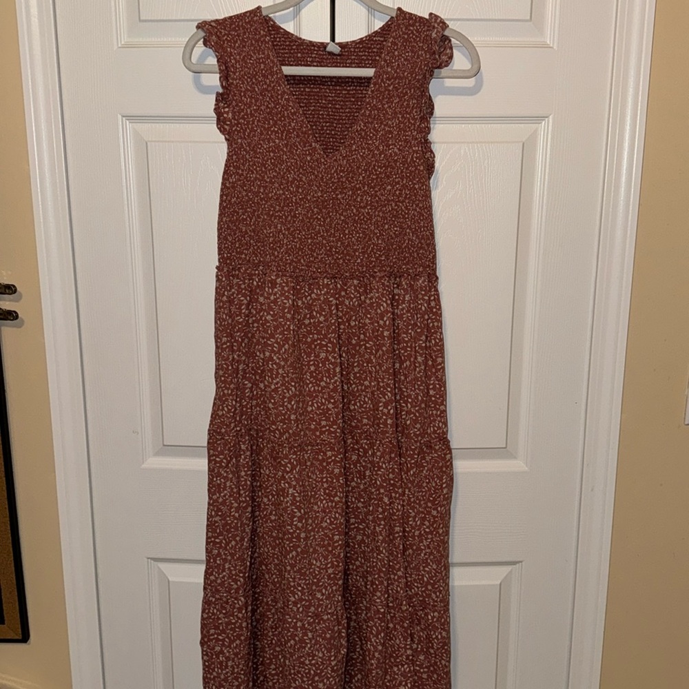 Old Navy Pink beige neutral floral tiered ruffle sleeve dress XL